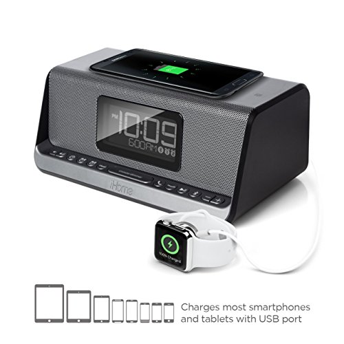 iHome iBN350 Alarm Clock FM NFC Bluetooth Radio with Lightning iPhone Qi Wireless