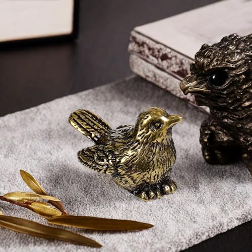 Estatua miniatura de pájaro de bronce vintage dorado miniatura 2