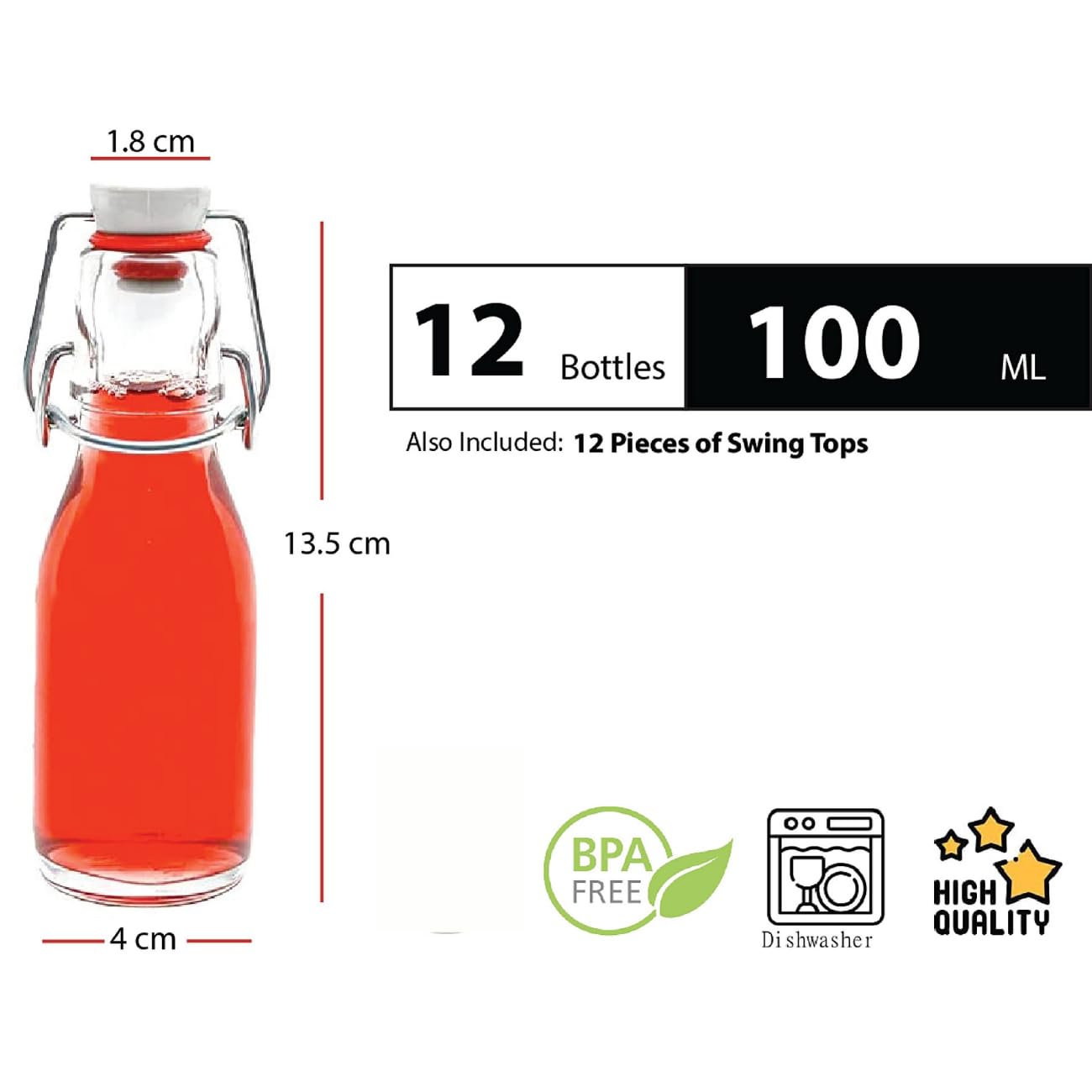 casavetro 12 szklanych butelek mała butelka każda 100 ml z korkiem do huśtania