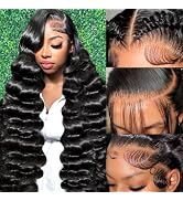 Dewyigs 28 Inch 13x6 Lace Front Wigs Human Hair Pre Plucked Body Wave HD Transparent Lace Front W...