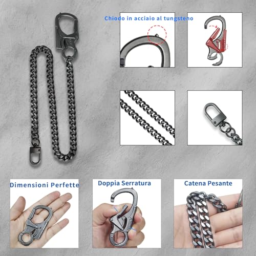 Ahiller Wallet Chain for Men, Double Lock Carabiner with Tungsten Steel Taper, Used in Men\'s Key Chain, Belt Chain, Pocket Chain, Heavy Duty Biker Wallet Chain, Jeans Chain.（DK-Black-1PCS） - Thumbnail 3