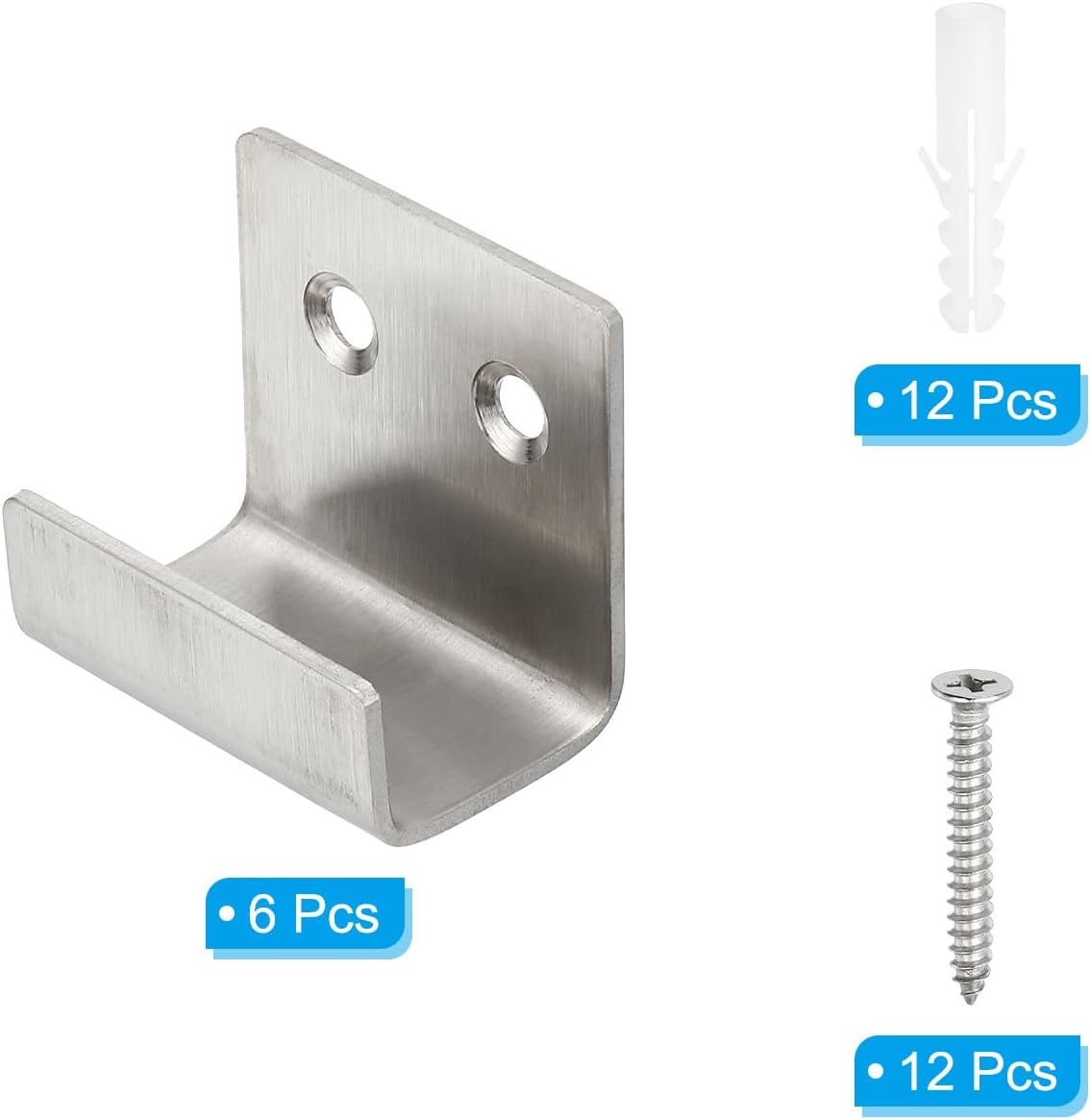 PATIKIL Tile Hanger Bracket 1.6x1.4"", 6 Set U Wall Mounted Mirror Clips Fasteners Stainless Steel Metal Mirror Holder Kit XL Size with Screw for Large Mirrors, Picture Frame, Silver Tone, Sliver