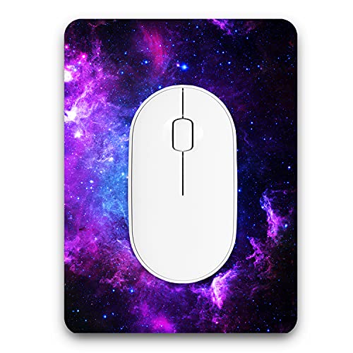 Atufseat Small Mouse Pad, Mini Mouse Pad 6 x 8 Inch, Thick Rubber Waterproof Mouse Mat, Cute Mousepad for Men Kids Wireless Mouse Mini Laptops Keyboard Tray Home Office Travel, Blue Purple Galaxy