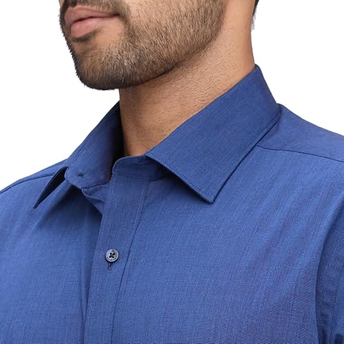 Image of Raymond Men Slim Fit Solid Pattern Pure Cotton Semi Cutaway Collar Full Sleeve Formal Shirt