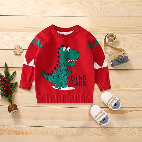 Boys Hoodie Sweatshirt Kids Baby Pullover Sweater Knit Dinosaur Print Sweater Coat For Autumn for (Red, 4-5 Years)3