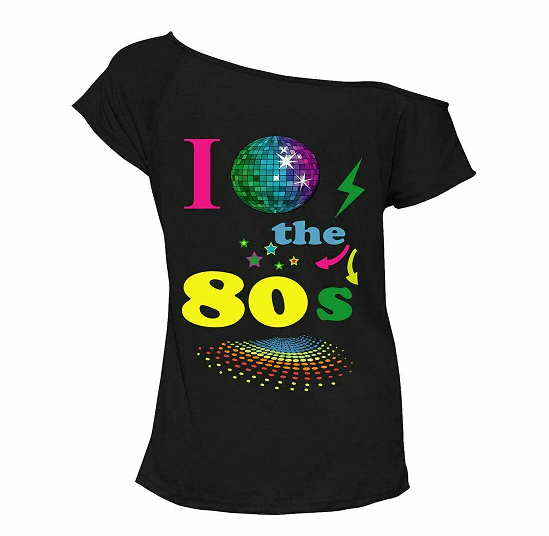 FAIRY TRENDZ LTDFairy Trendz® Womens I Love 80s Fancy Dress Top - Ladies Retro Parties Pop Star Tees T-Shirt 1990s Hen Night Stag Do Party Top Plus Size 8-26