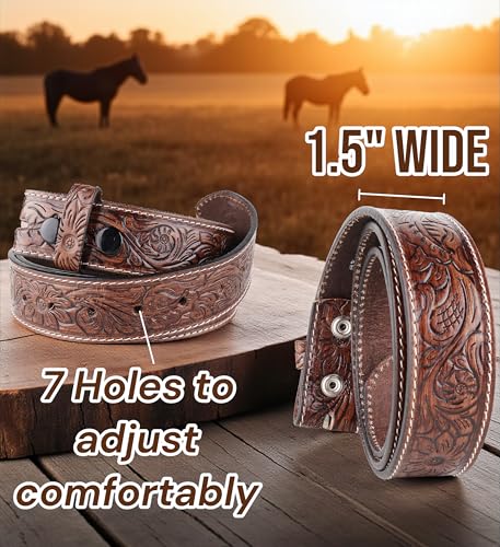 Image of F&L CLASSIC Western Belt without buckle for men - Full Grain Leather Cowboy Belts for jeans - One Piece Leather strap belt