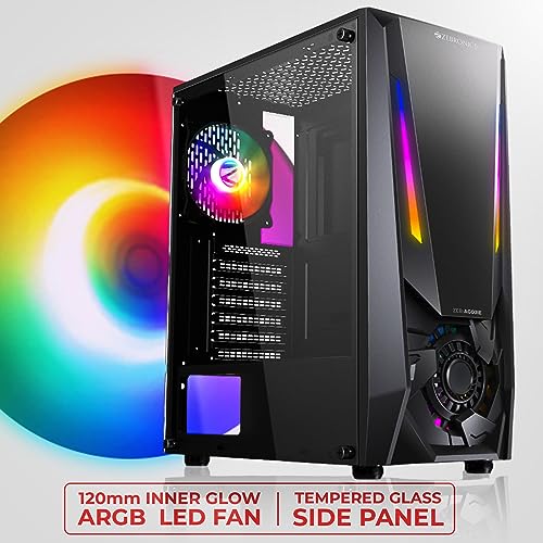 Image of ZEBRONICS AGOJIE Mid-Tower Premium Gaming Cabinet, ATX /M-ATX /M-ITX, 1 x 120 mm RGB Inner Glow Rear Fan, LED Strip with Control Switch, Tempered Glass Side Panel, USB 3.0, USB 2.0 (Black)