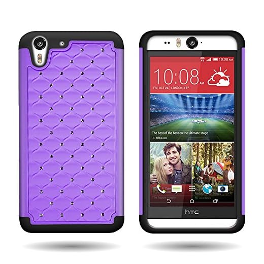 HTC Desire Eye Diamond Armor Phone Case (Purple/Black) | CoverON (Aurora) Shockproof Hybrid Crystal Bling Series | Protective Jewel Studded Dual Layer Cover for HTC Desire Eye