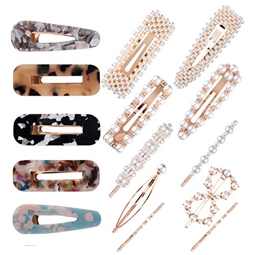 Suhome 15 PCS Pearl Hair Clip Set Gold Fancy Alligator Resin Hair Clips Hair Pins Barrettes for Women and Girls Party Wedding Daily Hair Accessories
