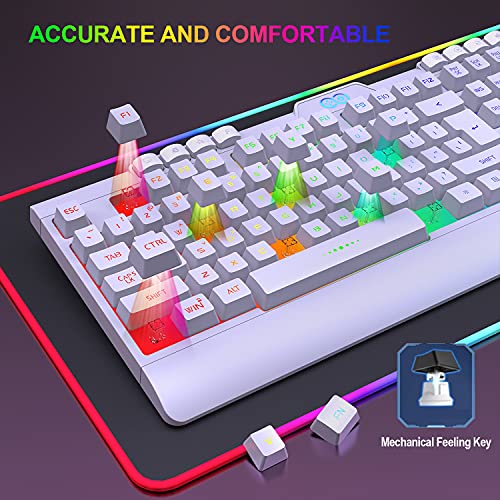 Image of H8 Wireless Gaming Keyboard and Mouse Combo, LED Backlit Rechargeable 3800mAh Battery, Mechanical Feel Anti-ghosting Keyboard with Wrist Rest + 7D 3200DPI Mice for Windows, Mac, PC, Laptop