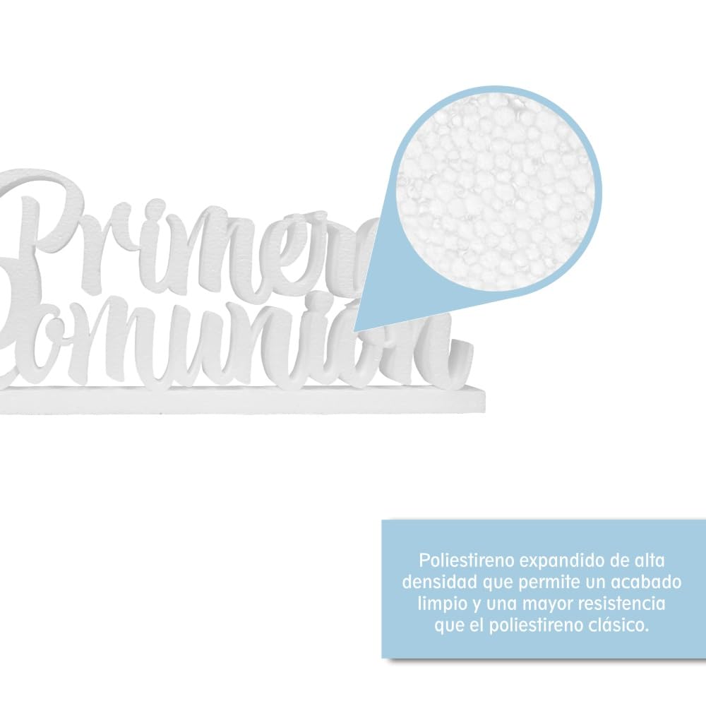 Letrero " Mi Primera Comunion " en poliestireno para Decoración en Mesa Dulce o Candy Bar, photocalls. (Letrero_Paloma, 5cm)