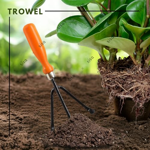 Image of Sisq Premium 3-Piece Gardening Tools Set - Hand Cultivator, Trowel & Garden Fork | Durable Steel with Ergonomic Grip | Perfect for Home, Terrace & Outdoor Gardening for Kids & Adults