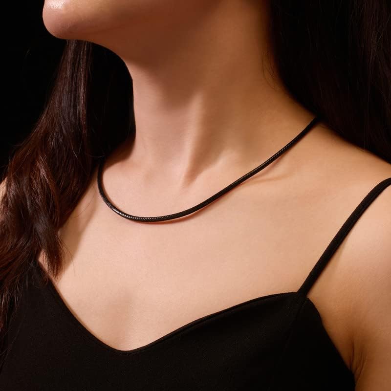 Leather Necklace for Men Women with Solid 925 Sterling Silver Lobster Clasp 3mm Black/Brown/LightBrown/Red Leather Necklace Cord 16/18/20/22/24/26/30 Inches - Image 3