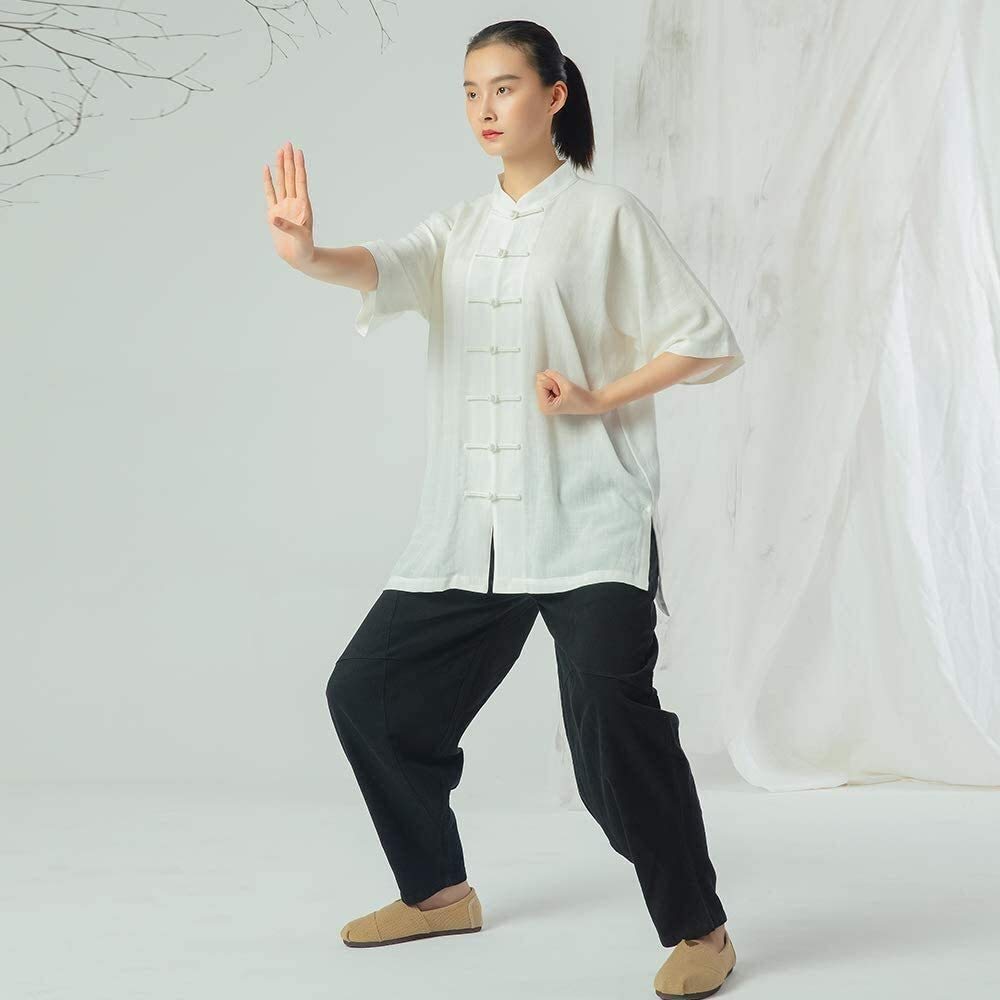 Czterosezonowy zestaw mundurów Tai Chi, garnitur do sztuk walki Unisex garnitury do sztuk walki Chiński tradycyjny mundur Tai Chi z bawełny i lnu Pół rękawy Odzież Kung Fu, strój do jogi medytacji Z
