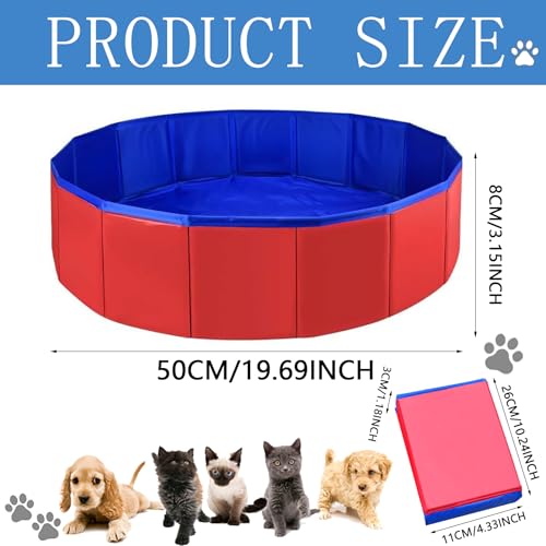 Faltbarer Hundepool,Hundepool Schwimmbad für Hunde,Hunde Planschbecken,Schwimmbecken für Katzen,rutschfeste und Verdickt PVC,Tragbare,für Kleine Hunde Katze,50x8cm,Nur für Erwachsene