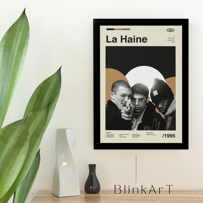 Image of BLINKART La Haine Movie Poster Frame 8x12 Inch | Premium 300 GSM Paper Wall Print | Mid Century Vintage Film Artwork for Home, Bedroom, Living Room, Office | Framed Photo Decor