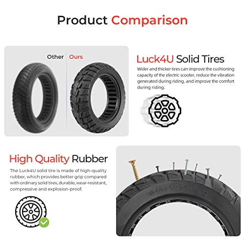 Luck4U Scooter Solid Tire 1Pcs 10 Inch 10X2.7-6.5 Electric Scooter Wheels Replacement 70/65-6.5 Tire For Hover-1 Alpha Evercross H5 Emove Cruise Hiboy Max3 Gotrax G4 Kugoo M4 Pro Zero 10X Dualtron #TOP2