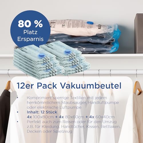 VZL Vakuumbeutel für Kleidung & Bettdecken – Vakuumbeutel Reise Set, Koffer Organizer, Kleidersack, Vacuum Bags for Clothing, Compression Packing Cubes, Wäschebeutel & Vakuumierbeutel (12er Pack)