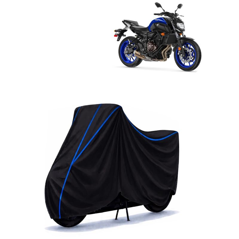 Image of MT 15 V2 Bike Cover Water Resistant Universal Motorcycle Rain | Heavy Duty UV Protection, Dust, Scratch Indoor Outdoor All Weather with Black Blue Piping Elastic