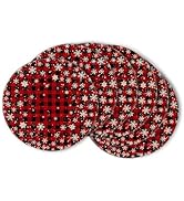 Artoid Mode Red and Black Buffalo Plaid Snowflakes Christmas Round Placemats Set of 6, 14 Inch Wi...