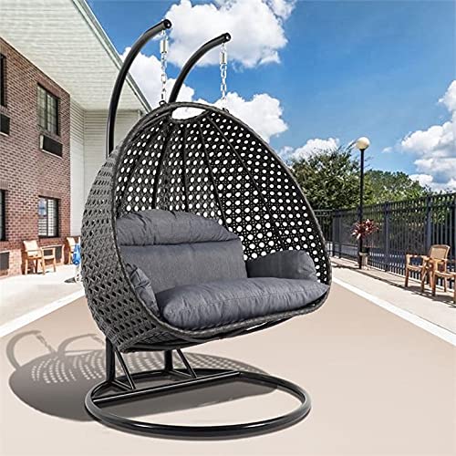 Image of Generic Double Seater Heavy Iron Hanging Egg Swing Lounge Chair with Tufted Soft Deep Cushion Backyard Relax for Indoor, Outdoor, Balcony, Deck, Patio, Home & Garden (Black & Grey)