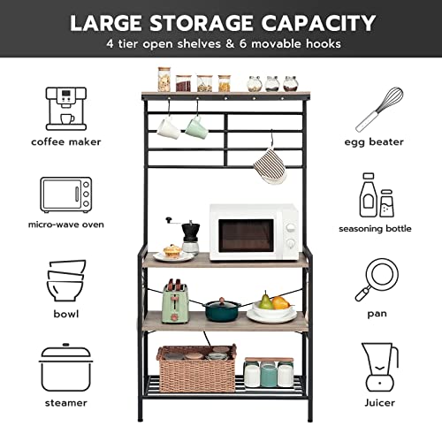 Hoobro Kitchen Baker's Rack, Kitchen Microwave Oven Stand With High Display Shelf, 2 Wooden Shelves And Mesh Panel, Kitchen Island Rack With 6 Hooks, Adjustable Feet, Greige And Black Bg01Hb01 #TOP7