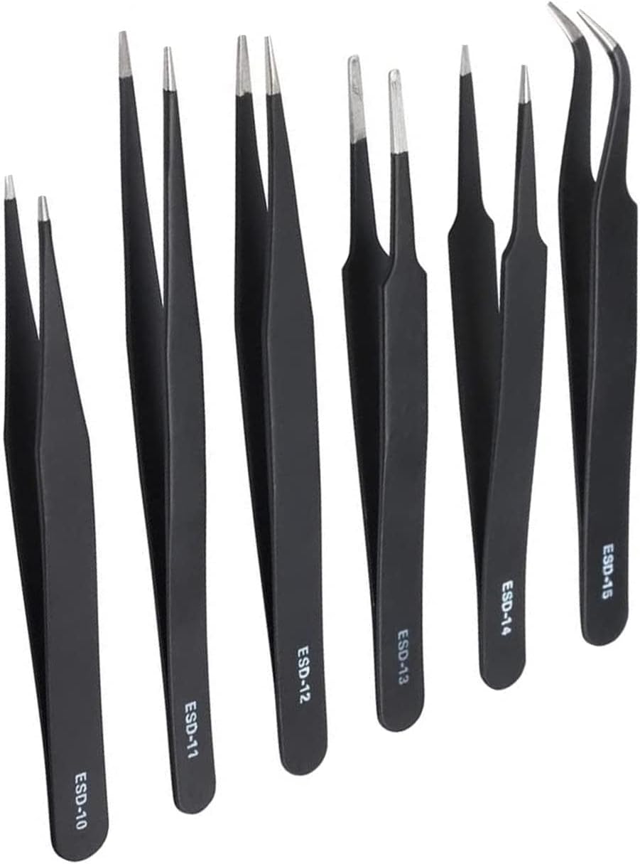 6PCS Tweezers Set Blunt Tip AntiStatic Curved of Tweezers