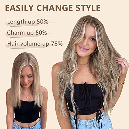 Alxnan Clip In Long Wavy Synthetic Hair Extension 4Pcs Thick Hairpieces Fiber Double Weft Hair For Women (20 Inch, Light Brown Mixed Blonde) #TOP3