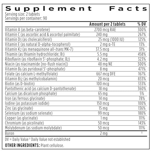 Image of Igennus High Potency Methylated Multivitamin for Women with Gentle Iron, 5-MTHF Folate & Methylcobalamin B12, Pure & Clean, Sustained Release, Active B-Complex & K2 MK-7, Non-GMO, 180 Vegan Tablets