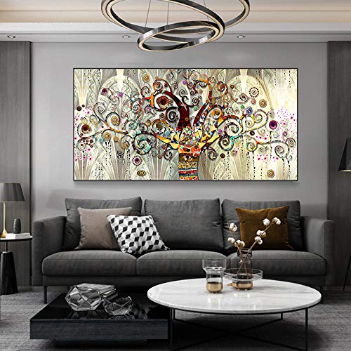 Beroemde grote canvas muurkunst levensboom door Gustav Klimt canvas schilderij posters en prints abstracte kunstfoto's 60 x 120 cm (23 x 47 inch) zonder lijst - Afbeelding 4