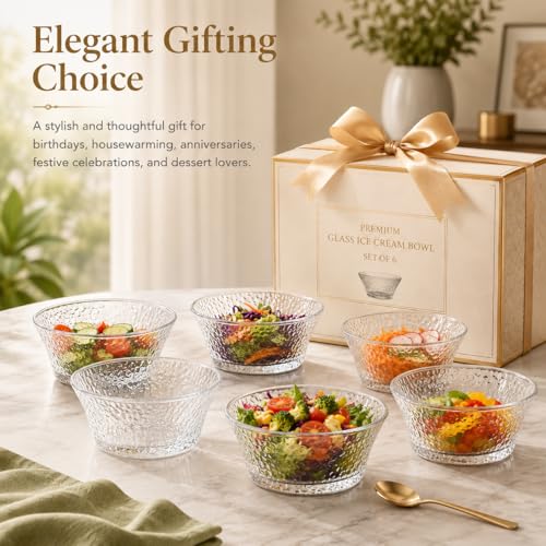 Image of WRINGO 3.5 Inch Glass Ice Cream Bowl, Dessert Bowls for Ice Cream, Pudding, Custard, Fruit Salad, Transparent Serving Bowls for Home, Kitchen & Party Use (Set of 6)