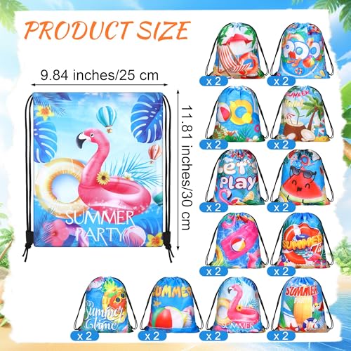 MIMIND 24 Pcs Summer Pool Drawstring Bags Beach Drawstring Backpack Party Favor Bags Goodie Backpack Bag for Hawaiian Party2