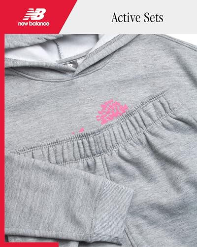Image of New Balance Girls' Active Shorts Set - Fleece Hoodie Sweatshirt and Sweat Shorts - Cute Spring Outfit Set for Girls (7-12)