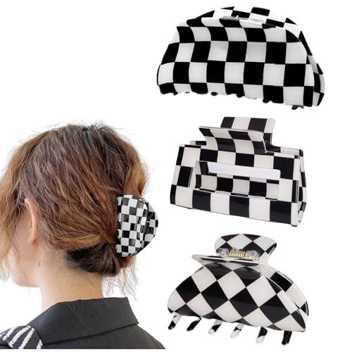 Checkered Claw Clips 3-Pack (Black & White, Medium)