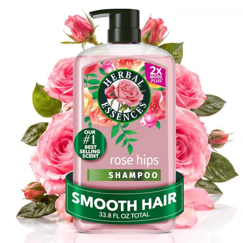 Herbal Essences Shampoo, Rose Hips - Smooth Collection, Shiny Hair with Vitamin E & Jojoba, Safe for Color Treated Hair, Floral Scent, Cruelty-Free, Dermatologist-Tested, 29.2 Fl Oz