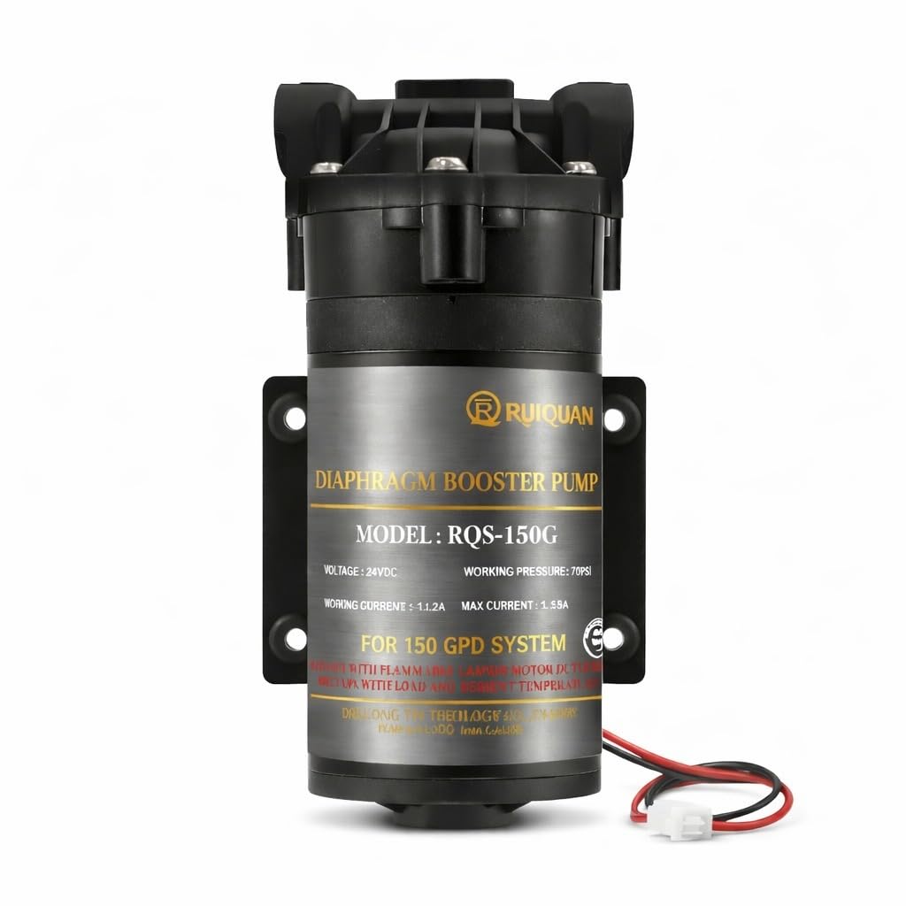 RO Booster Pump Motor 150 GPD Heavy Duty Diaphragm Motor, Input 24V DC, 1 YEARS WARRANTY, Suitable for All Water Purifiers, Diaphragm Booster Pump 2 Elbow and Tefton tap-image-21