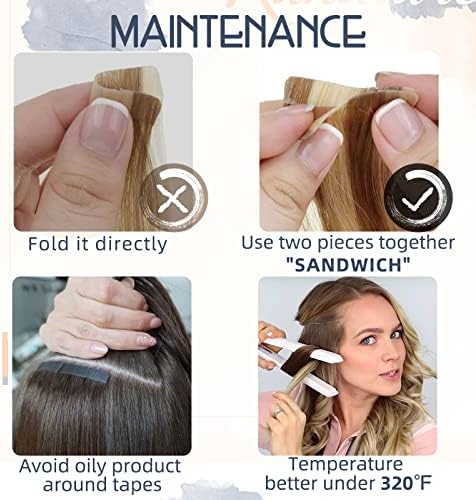 RUNATURE Tape in Hair Extensions Blonde Highlight Ash Brown Human Hair Tape in Extensions Remy Blonde Tape in Human Hair Extensions Straight 16 Inch 50g