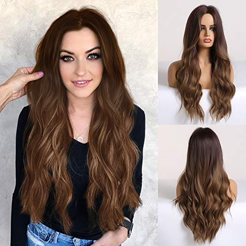 Perruque Brune Longue Ombrée Ondulée 24 Pouces Perruque Synthétique Résistante à la chaleur Pour Femme une utilisation quotidienne de la fête Cover