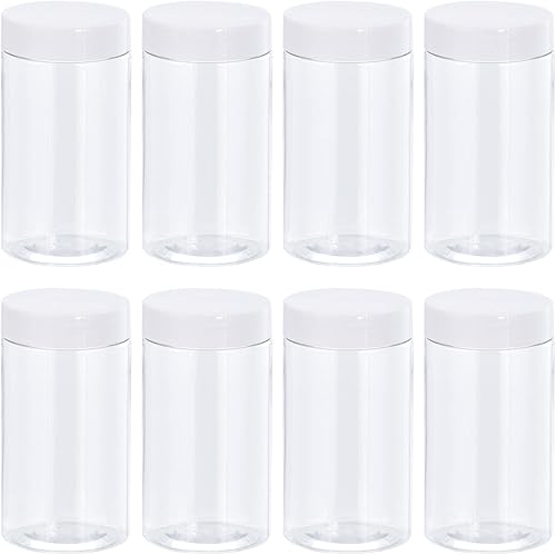 uxcell Tarros redondos de plástico con tapa superior de rosca blanca, recipientes vacíos transparentes de boca ancha de 3 onzas  3.4fl oz para