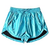 Damen Metallic Shorts Yoga Glänzend Glitzernd Hot Drawstring Outfit Kurze Hose, Grün-blau, Mittel