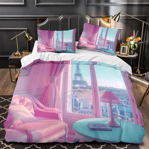 Parure de lit vue sur Paris imprimé 3D de qualité supérieure