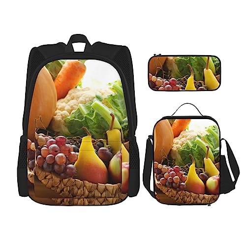 Sac de voyage légumes et fruits noir pour pique-nique et bureau