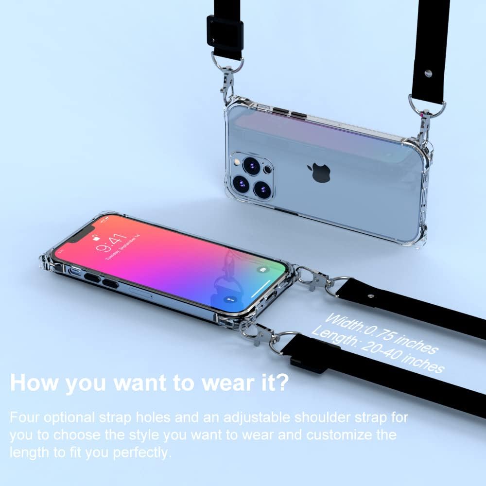 for iPhone 13 Pro Crystal Clear Case with Detachable Adjustable Crossbody Strap, Slim Fit Shockproof Protective Phone Case with Anti-Lost Shoulder Neck Lanyard for Girls and Women - Image 3