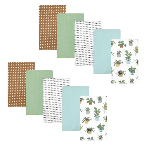 Image of Hudson Baby Unisex Baby Cotton Poly Flannel Burp Cloths, Plants 10 Pack, One Size