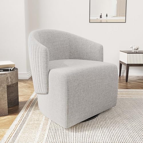 Image of BELLEZE Swivel Accent Chair, Modern Upholstered Swivel Armchair 360 Degree Barrel Chair Comfy Corner Chair for Living Room Bedroom [Set of 2] - Malta (Light Grey)