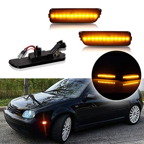 GTINTHEBOX Smoked Lens Front Bumper Amber Led Side Marker Light Compatible with 1999-2005 Volkswagen MK4 Golf GTI R32 Rabbit Jetta, Replace OEM Sidemarker Lamps