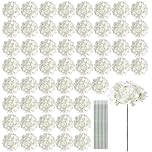 Auihiay 64 PCS Artificial Hydrangea Flowers, Silk Hydrangea Full Flowers Heads with Stems for Wedding Centerpieces, Home, Garden, Baby Shower, Party Decoration (Ivory)
