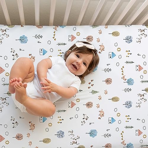 Image of Crib Sheets Neutral - Fitted Baby Crib Sheets Bed for Girl Boy - 2 Pack Standard & Toddler Mattress (Farm Animals) - Buttery Soft Organic Cotton Blend