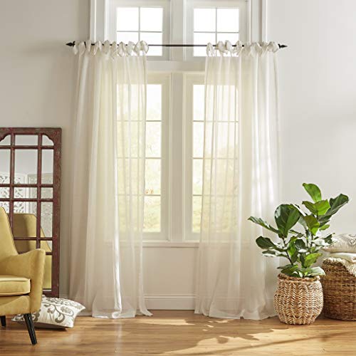 ElreneHome Fashions Vienna Sheer Tie-Top Window-Curtain Panel, 52 in x 84 in (1 Panel), Off White